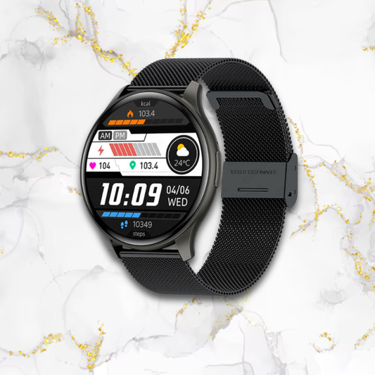 Montre connectée femme élégante ronde digitale | Maille noire Noire Tempor'Elle