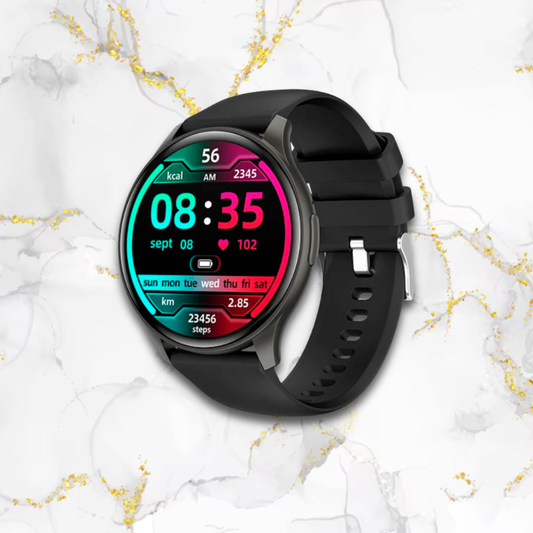 Montre connectée femme élégante ronde digitale | Silicone noir Noire Tempor'Elle