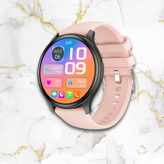 Montre connectée femme élégante ronde digitale | Silicone rose Rose Tempor'Elle