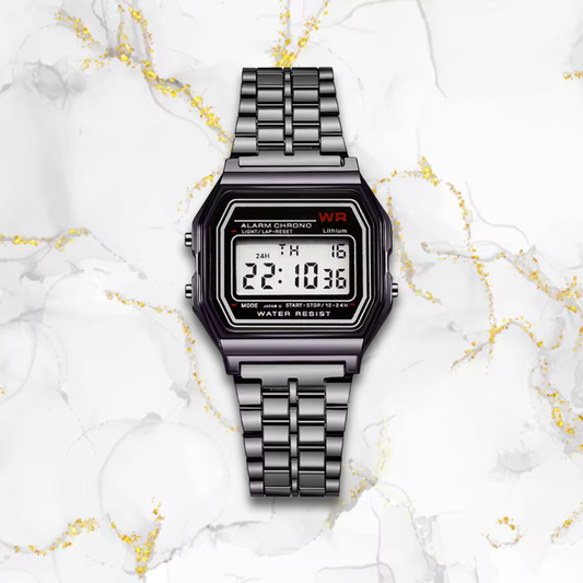 Montre digitale femme rectangulaire fine | Grise Noire Tempor'Elle