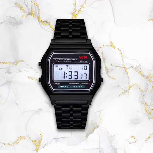 Montre digitale femme rectangulaire fine | Noire Noire Tempor'Elle