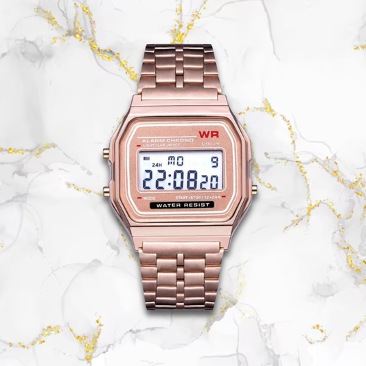Montre digitale femme rectangulaire fine | Or rose Rose Tempor'Elle