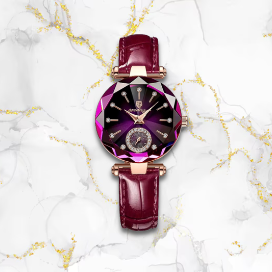 Montre femme bracelet cuir élégante nacrée | Pourpre Pourpre Tempor'Elle