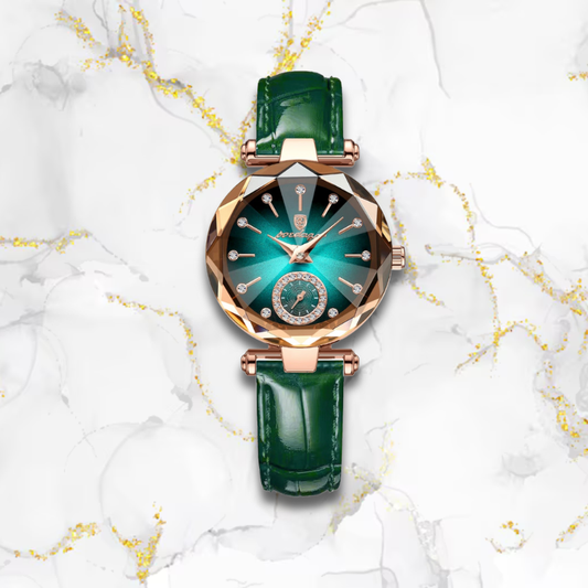 Montre femme bracelet cuir élégante nacrée | Vert intense Verte Tempor'Elle