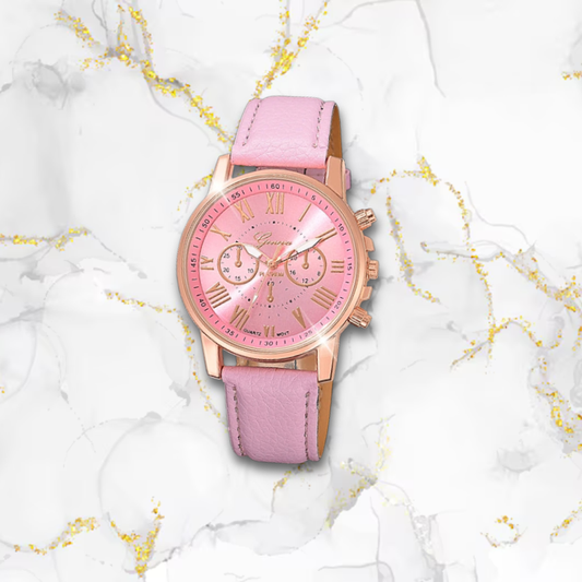 Montre femme bracelet cuir | Rose bonbon Rose Tempor'Elle