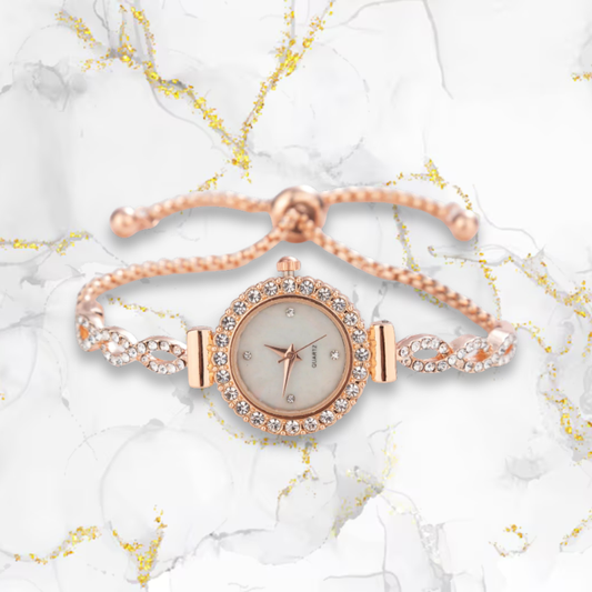 Montre femme fine en acier | Diamants & or rose Rose Tempor'Elle