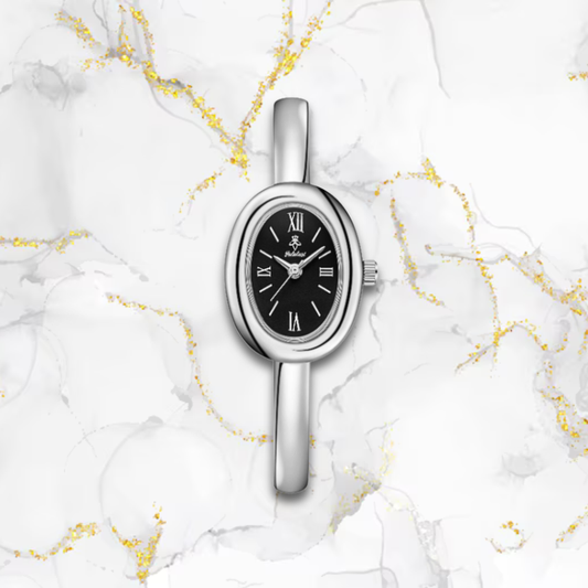 Montre femme originale fine ovale | Argentée & noire Argentée Tempor'Elle