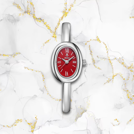 Montre femme originale fine ovale | Argentée & rouge Argentée Tempor'Elle