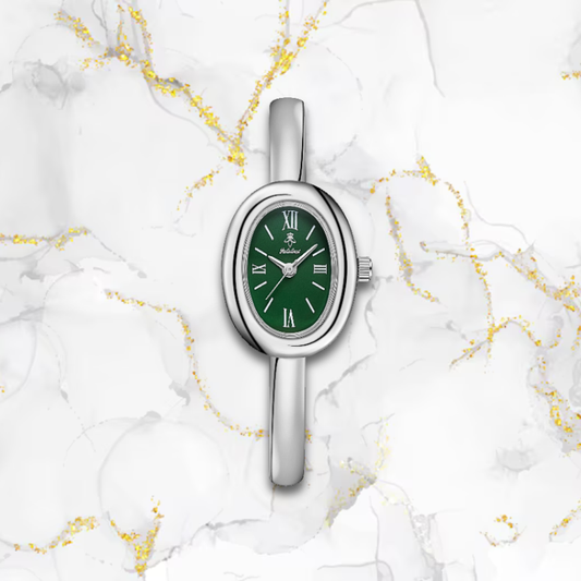 Montre femme originale fine ovale | Argentée & verte Verte Tempor'Elle