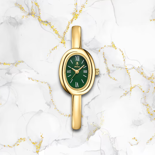 Montre femme originale fine ovale | Dorée & verte Verte Tempor'Elle