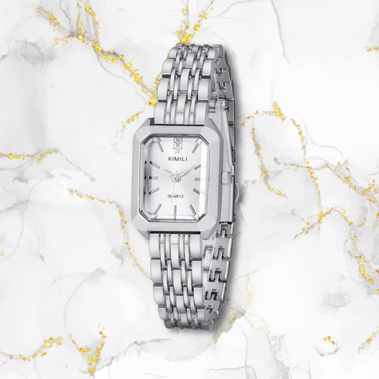 Montre femme rectangulaire automatique élégante | Argentée & blanche Argentée Tempor'Elle