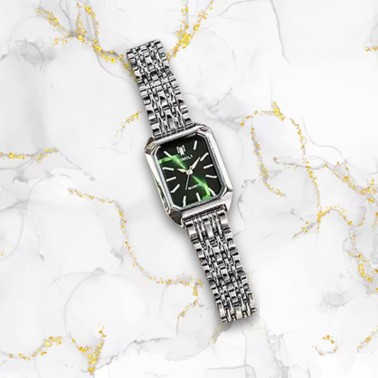 Montre femme rectangulaire automatique élégante | Argentée & vert Argentée Tempor'Elle