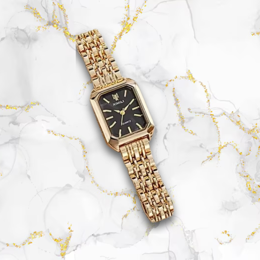 Montre femme rectangulaire automatique élégante | Or & noire Dorée Tempor'Elle