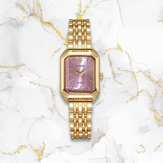 Montre femme rectangulaire automatique élégante | Or rose Dorée Tempor'Elle