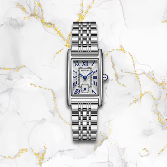 Montre femme rectangulaire automatique vintage bracelet cuir | Argentée Argentée Tempor'Elle