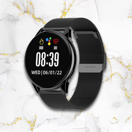 Montre sport femme connectée ronde | Bracelet maille noir Noire Tempor'Elle