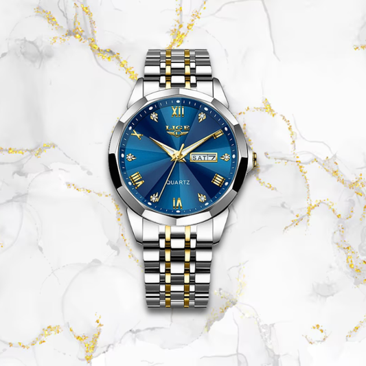 Montre vintage femme automatique | Argentée & bleu dorée Dorée Tempor'Elle