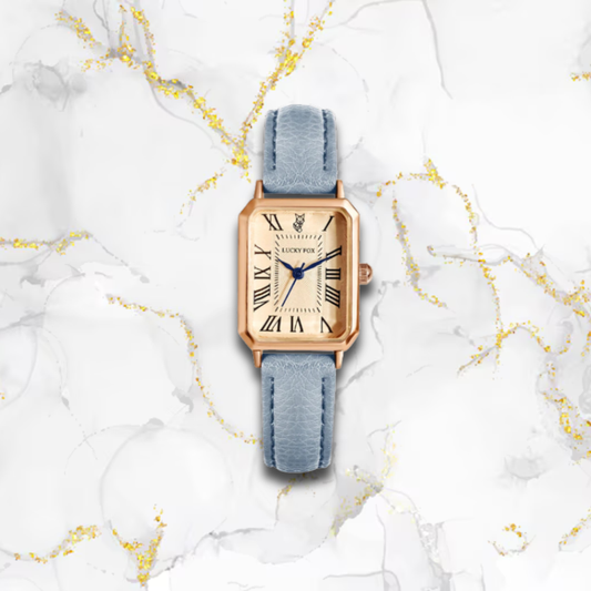 Montre vintage femme rectangulaire fine bracelet cuir | Bleu clair Bleue Tempor'Elle