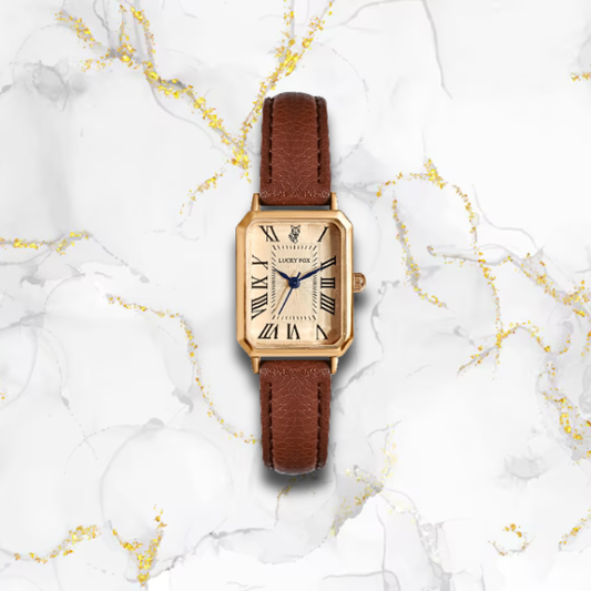 Montre vintage femme rectangulaire fine bracelet cuir | Marron Marron Tempor'Elle