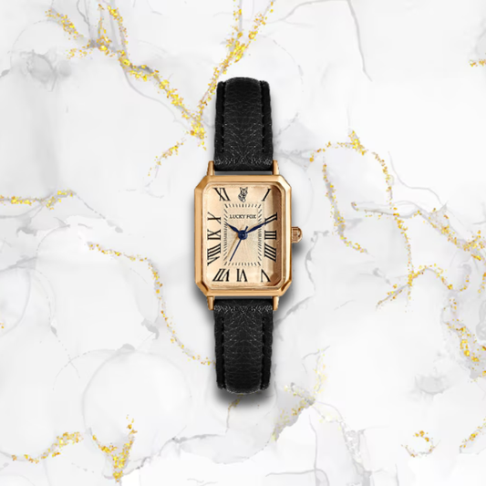 Montre vintage femme rectangulaire fine bracelet cuir | Noire Noire Tempor'Elle