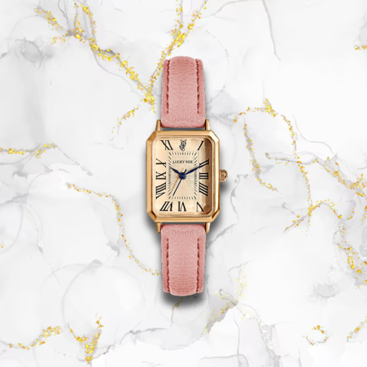 Montre vintage femme rectangulaire fine bracelet cuir | Rose Rose Tempor'Elle
