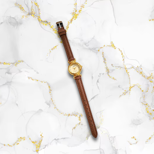 Montre vintage femme ultra fine bracelet cuir | Marron Marron Tempor'Elle