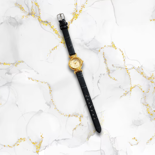 Montre vintage femme ultra fine bracelet cuir | Noir Noire Tempor'Elle